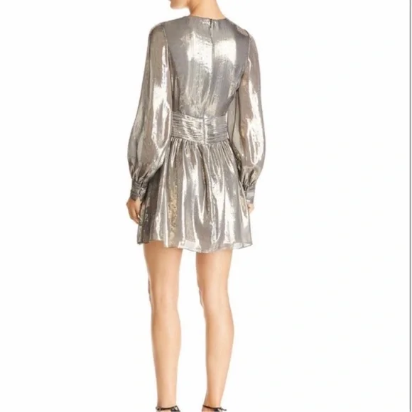 Ramy Brook Elise mini deep V plunge mini silk metallic draped lined 6 dress - Picture 2 of 15